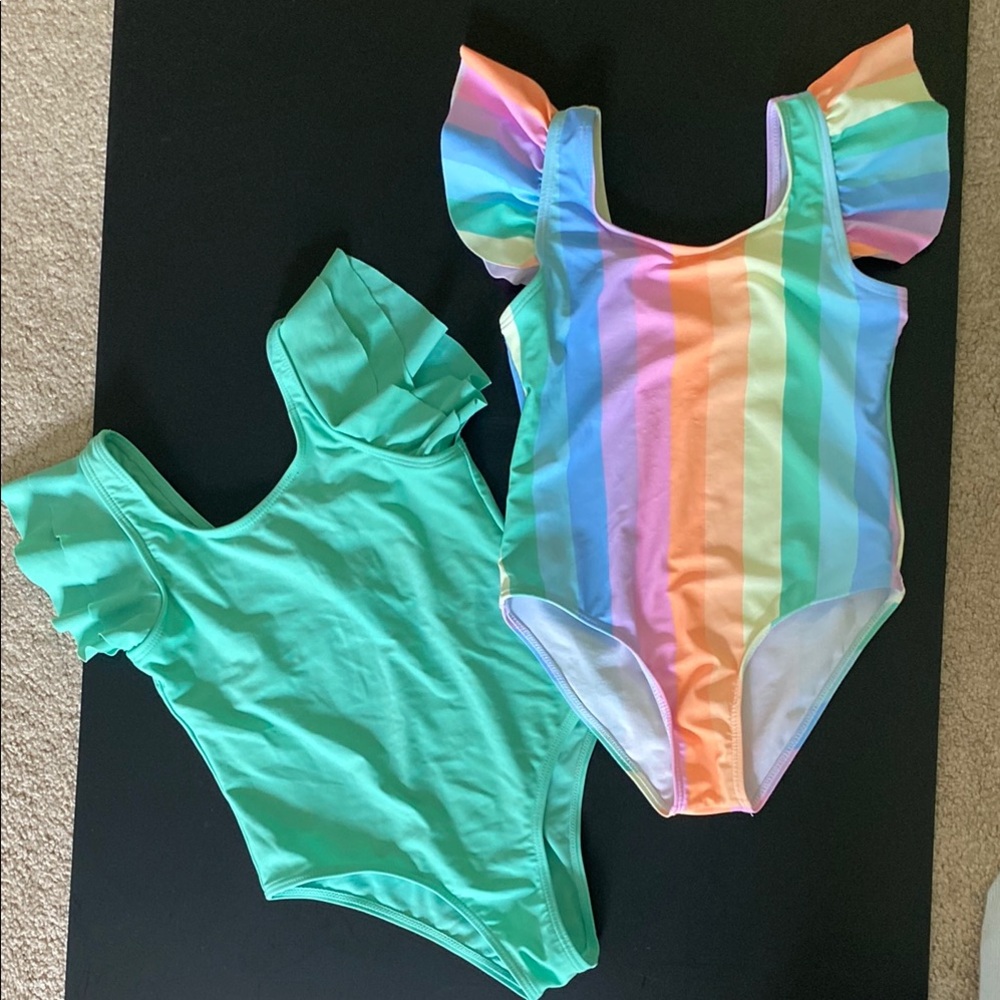 Rainbow and Green Kids One Piece Swimsuit Set